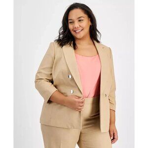 Bar III Women's Linen-Blend Open-Front Blazer Beige Plus Size 1X  MSRP $129